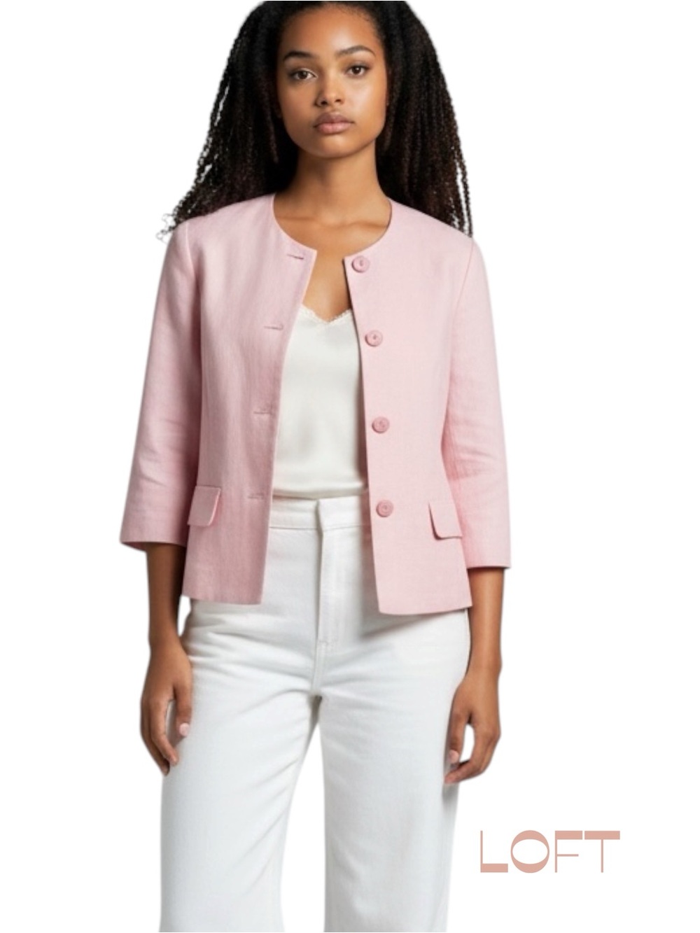 LOFT Pastel Pink Linen Blend Quarter Sleeve Jacket NWOT Size 4
